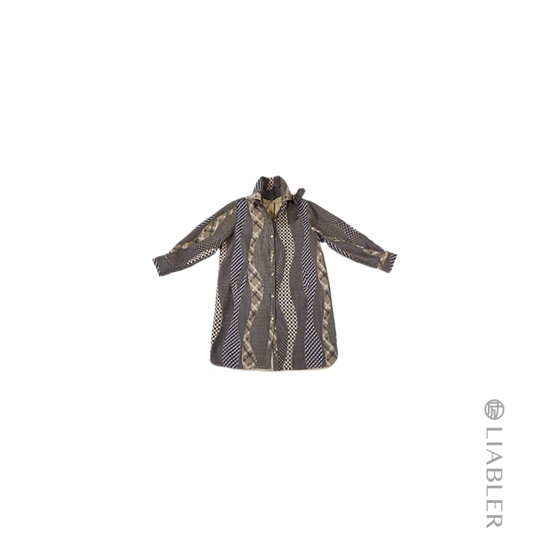 LIABLER/励【左棠怡汐】2024秋冬格纹拼接撞色风衣外套 LAW24010S