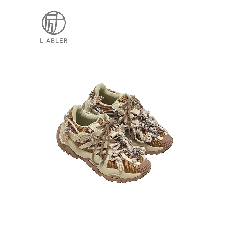LIABLER/励   重工绑带毛边百搭休闲运动鞋 7622（底高4cm）