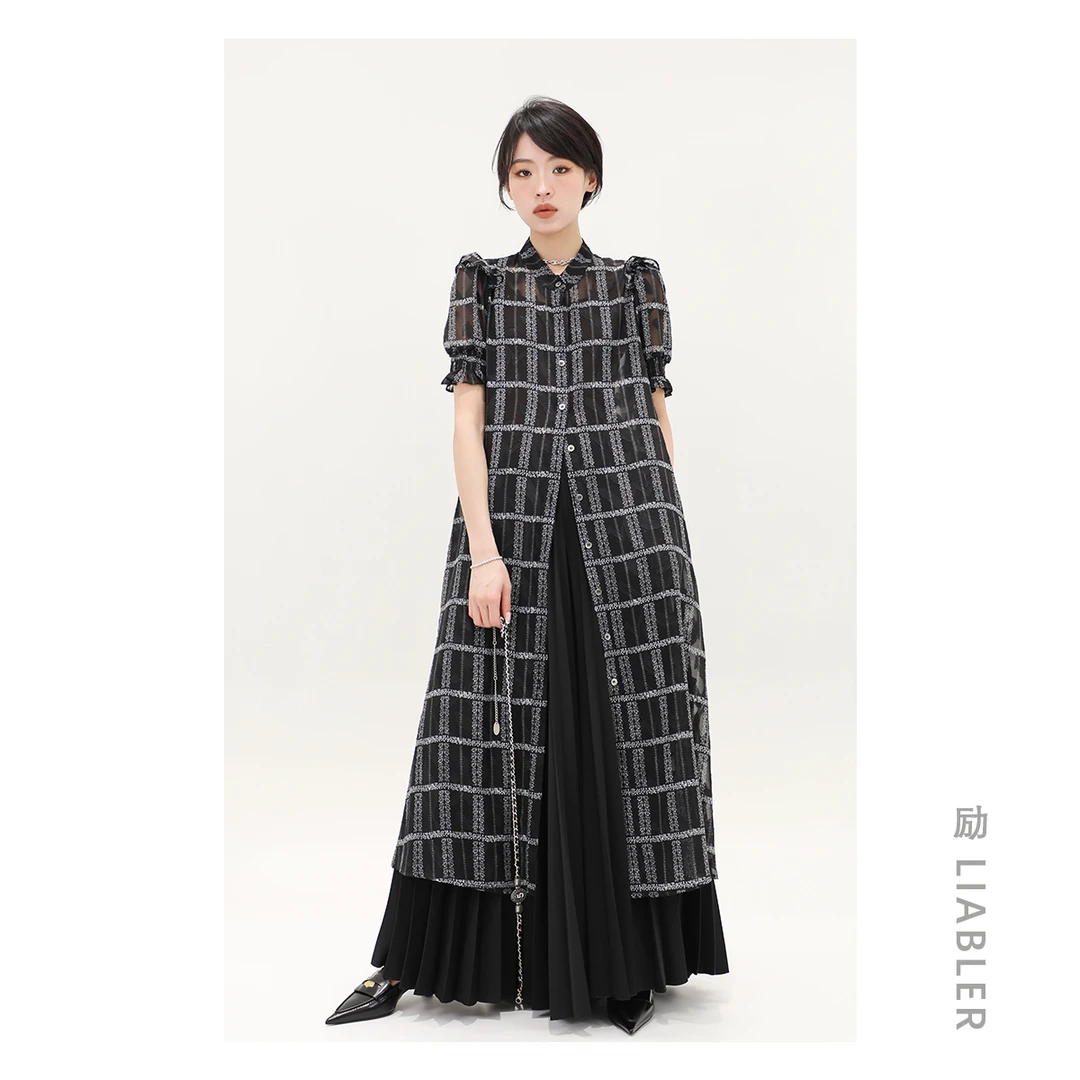 LIABLER/励 显瘦2023春夏新款休闲风长款百搭外套衬衫女 6E5075