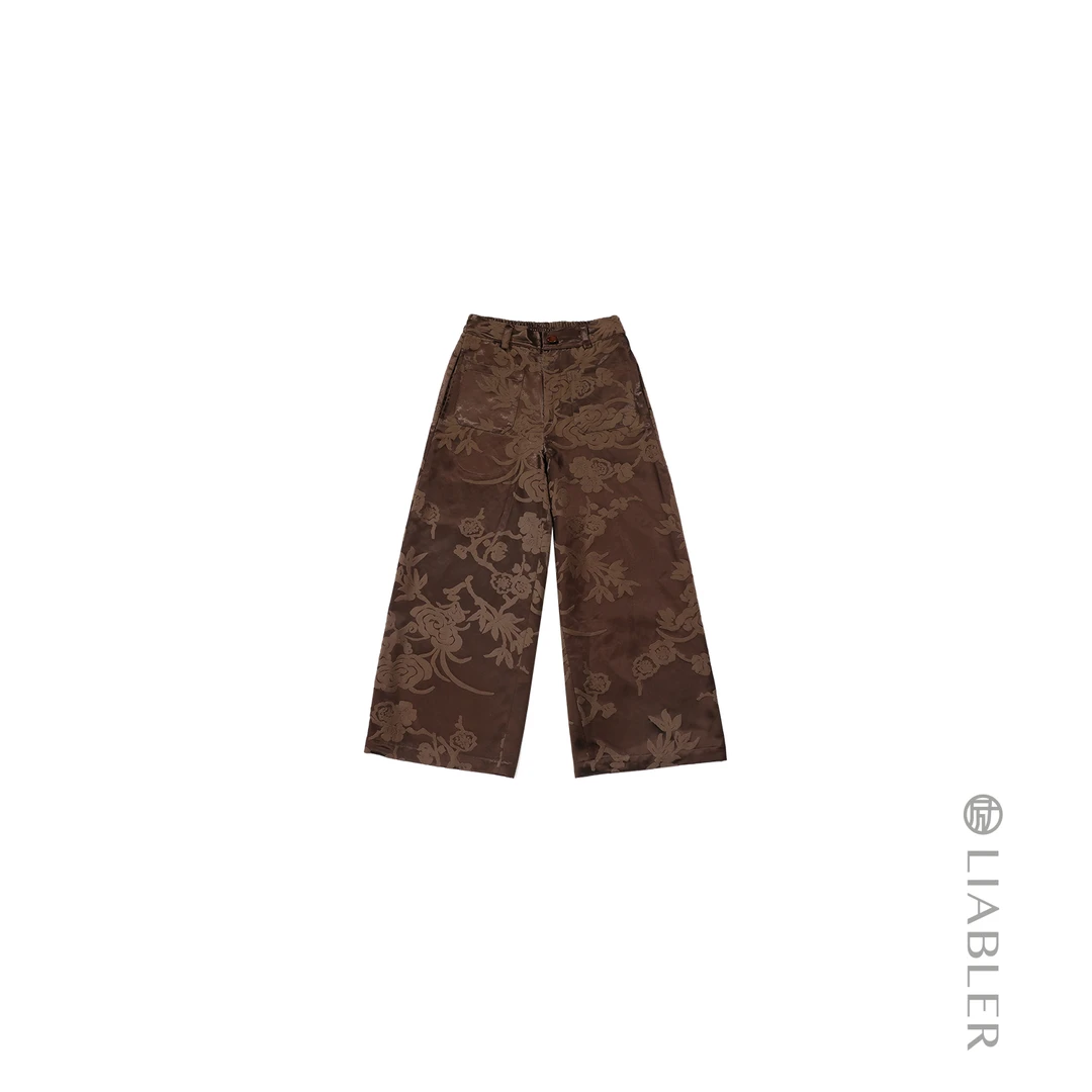 LIABLER/励【花影梦泽】2024秋冬缎面松紧腰直筒裤 LAW245067T