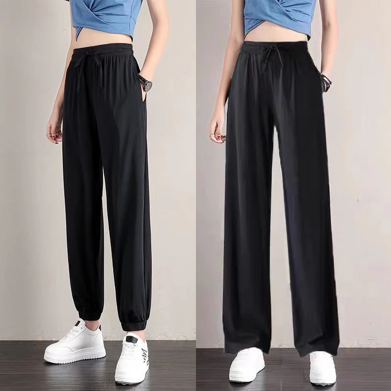 加大码260斤可穿夏季凉凉裤经典黑高弹力加肥加大宽松女直筒长裤