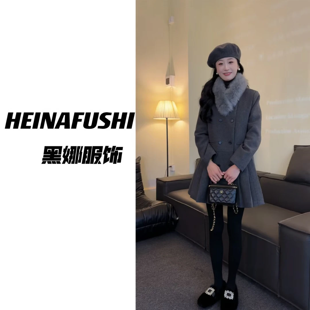 HEINA【狐狸毛围脖连衣裙】羽绒外套6109