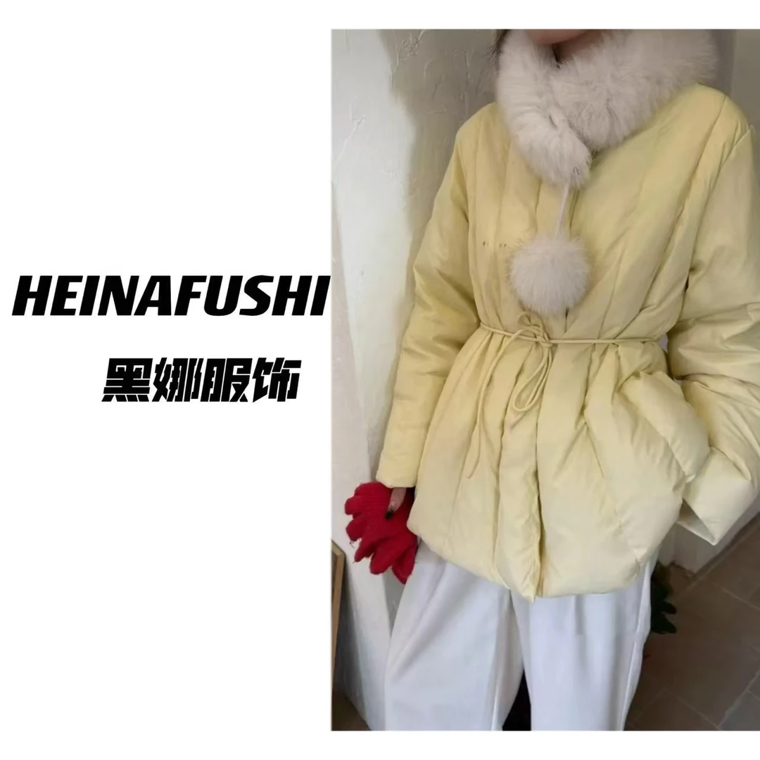 HEINA清仓【狐狸毛外套】韩系围脖外套9639-5