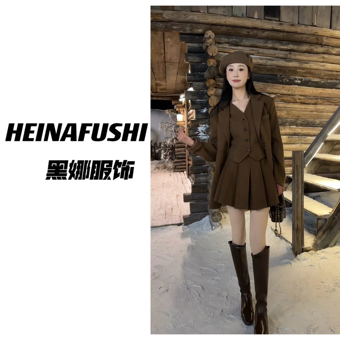 HEINA【套装】毛呢百褶三件套6729