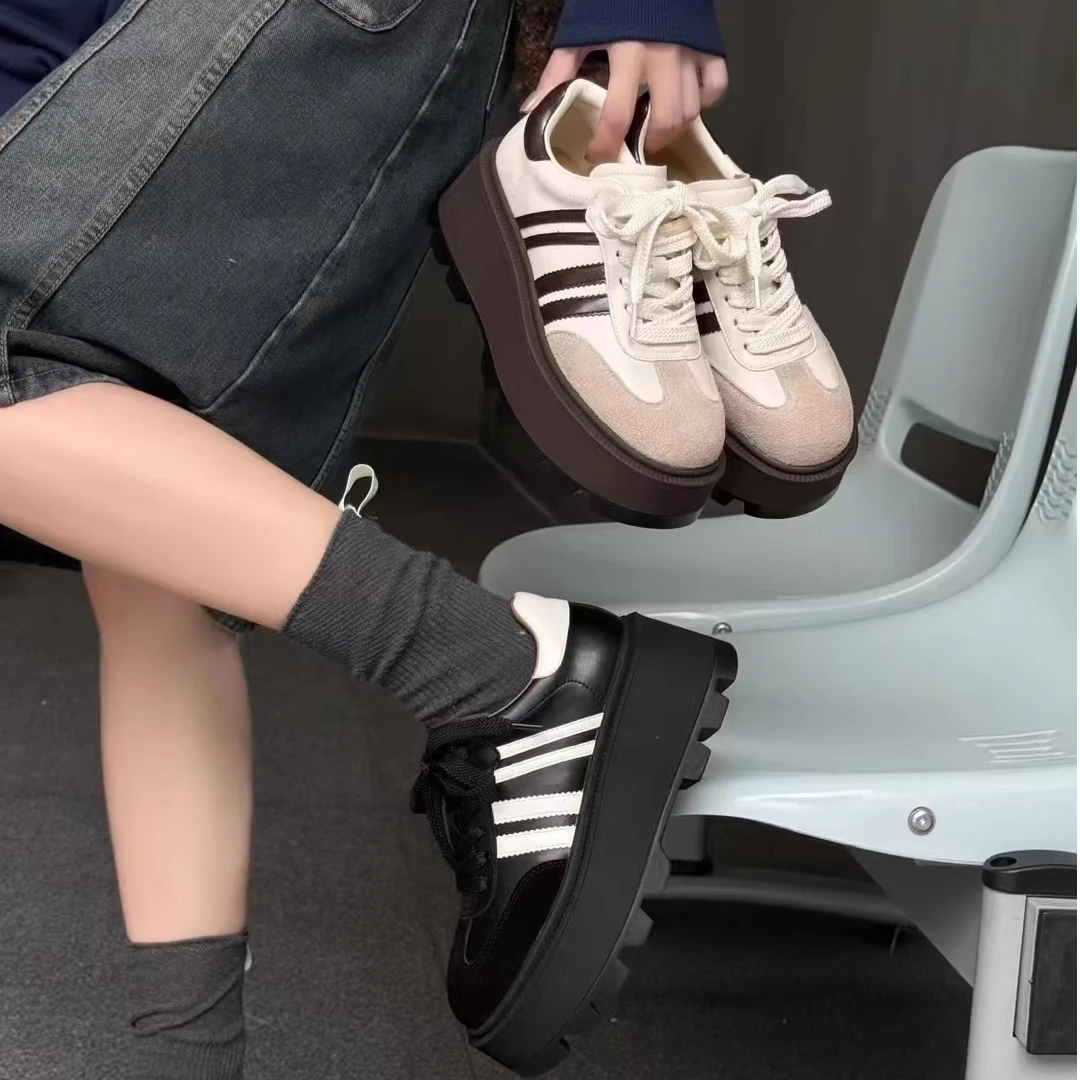 凡柔6cm小个子厚底松糕鞋女2024秋季休闲增高德训板鞋1005-1