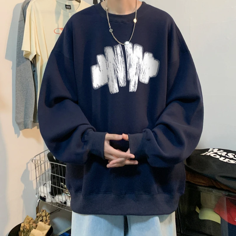 印花圆领卫衣男春秋重磅宽松oversize上衣服潮牌高街男生大码外套