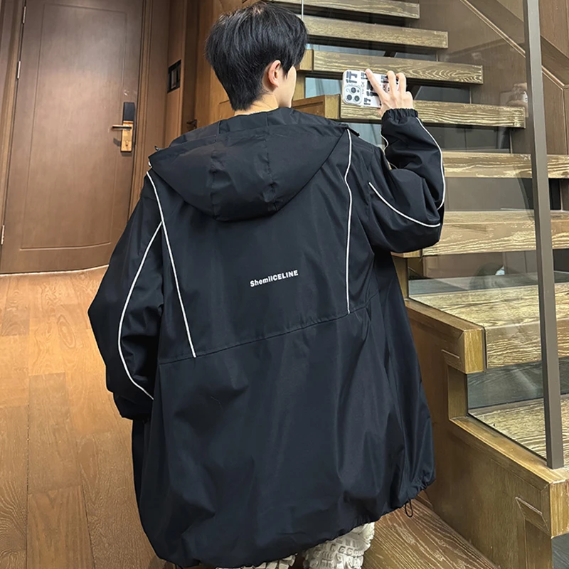 美式连帽冲锋衣外套男女潮牌秋季新款2024宽松设计感休闲工装夹克