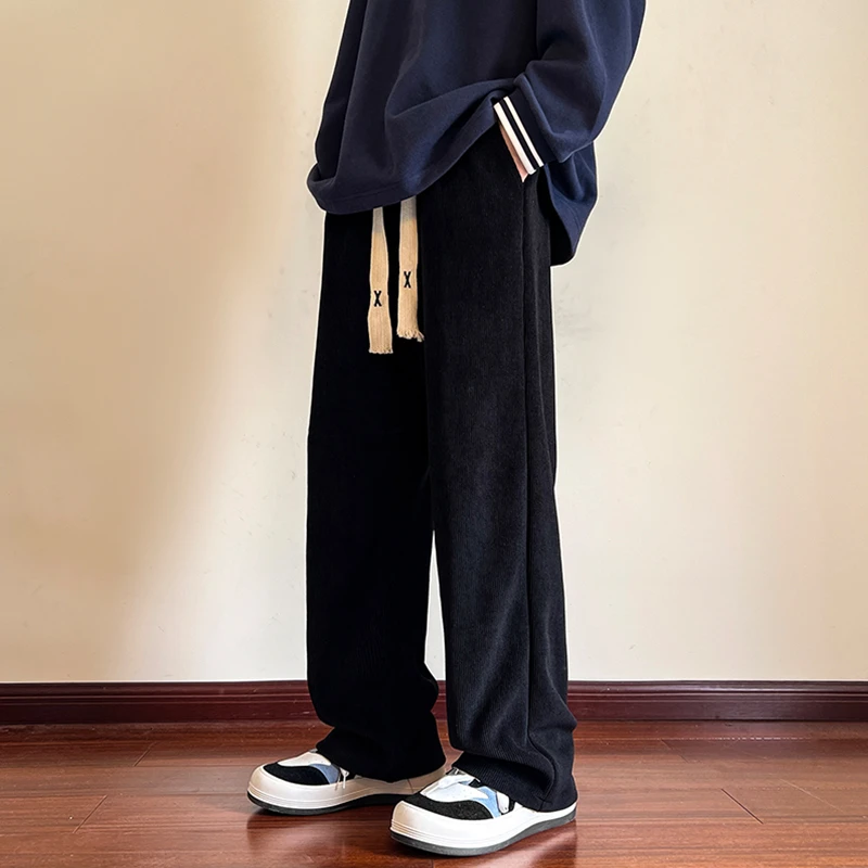 雪尼尔卫裤男秋季2023新款ins潮牌直筒阔腿宽松青少年休闲长裤子