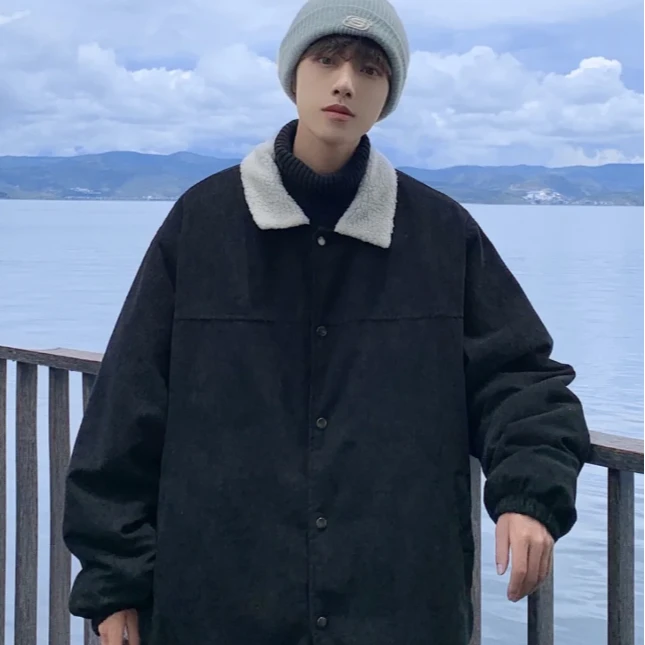 冬季新款摇粒绒外套男美式潮流翻领宽松百搭保暖加绒加厚情侣夹克