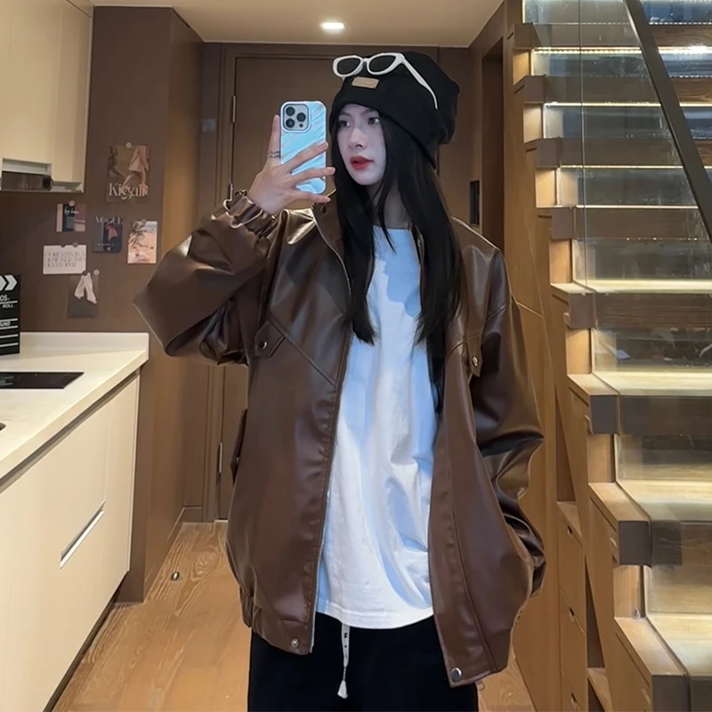 美式复古高级感男女款机车皮衣2025新款秋冬季防风短款皮夹克外套