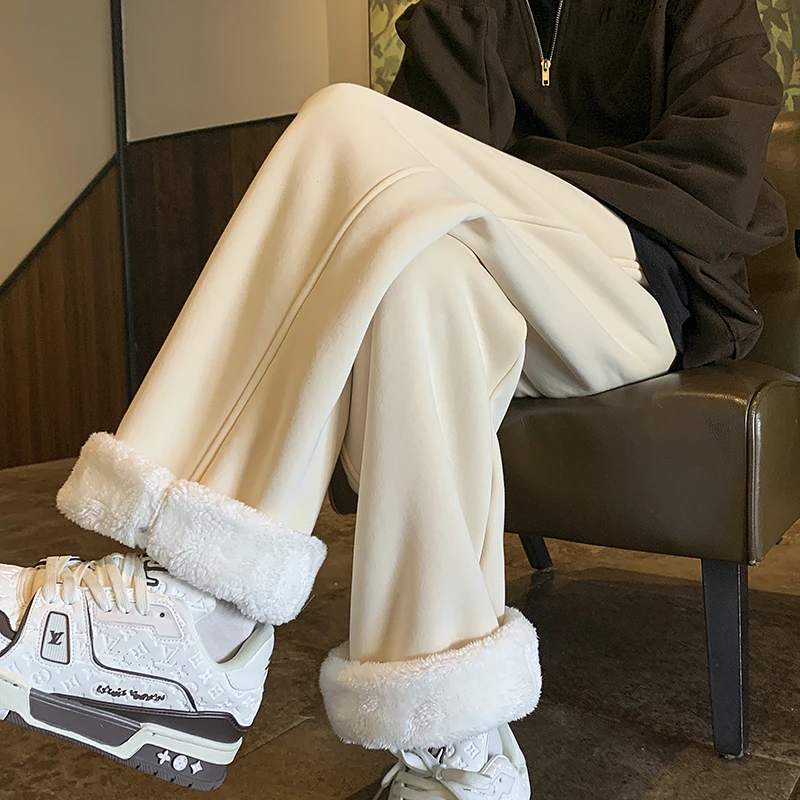 冬季加绒保暖卫裤男士潮流新款宽松百搭直筒裤子潮牌运动休闲长裤