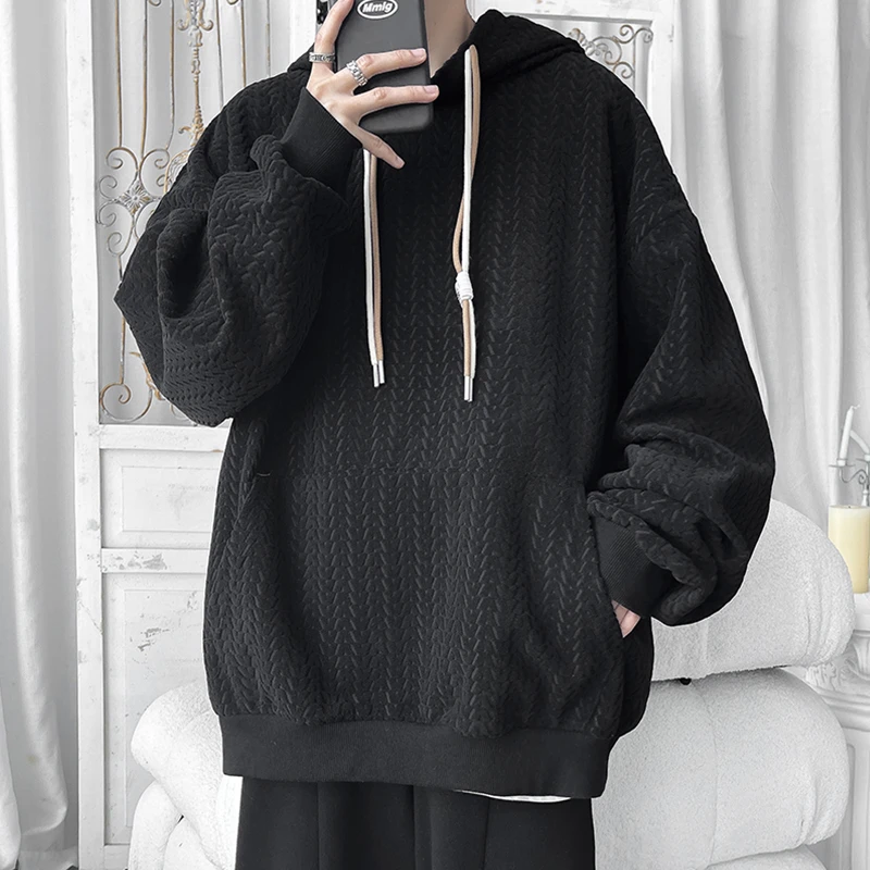 雪尼尔连帽卫衣男春秋重磅宽松oversize上衣服潮牌高街青少年外套