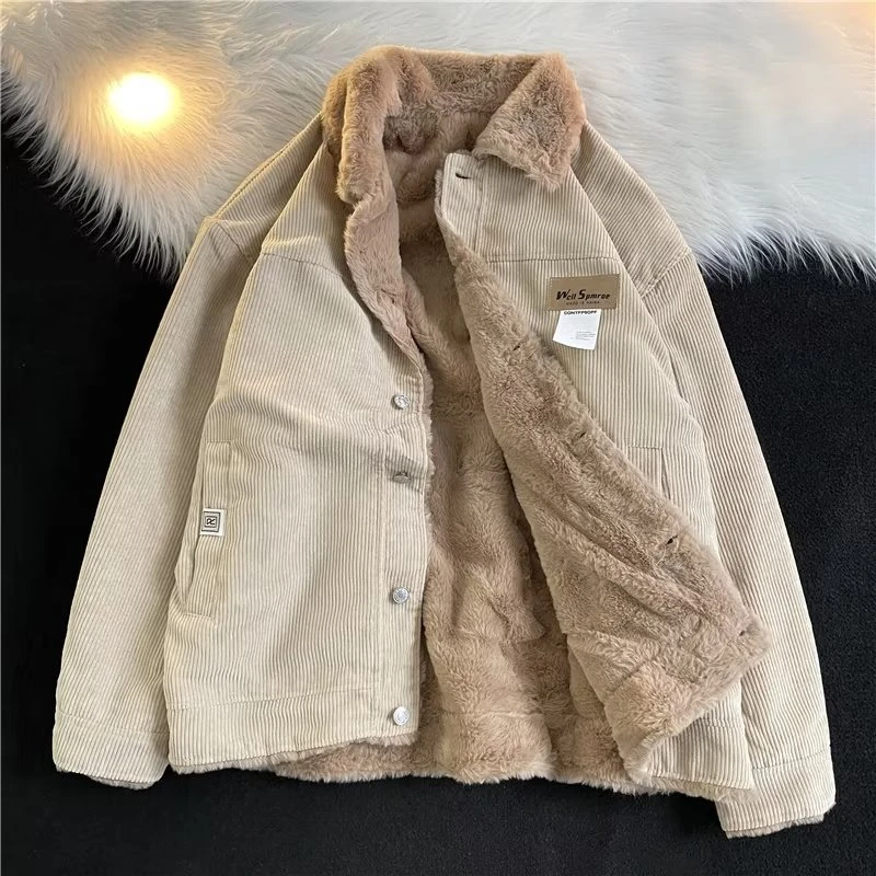 新款复古潮2023灯芯绒棉衣男士秋冬时尚宽松港风外套保暖男女百搭