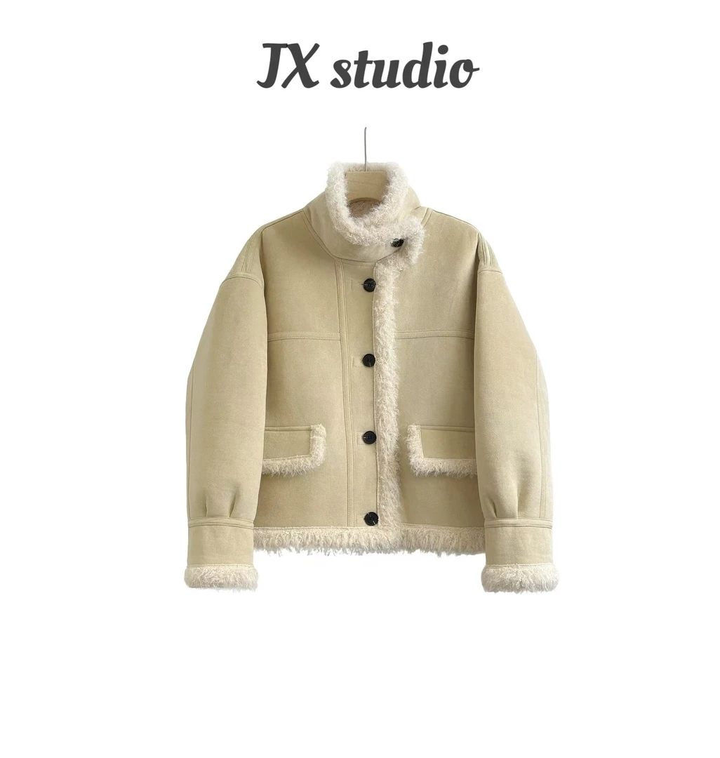 静贤【绒绒暖阳】冬季新款韩版百搭减龄皮毛一体外套