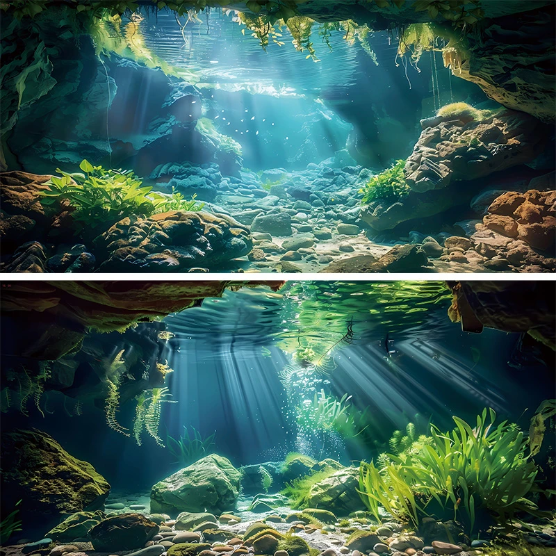 新款鱼缸贴纸背景画缸外正面带胶3D高清尺寸定制鱼缸背景贴