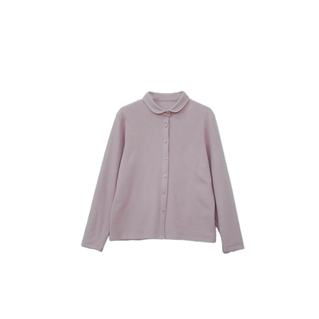 复古彼得翻领保暖针织衬衫女长袖弹力秋季内搭打底休闲衬衣24318