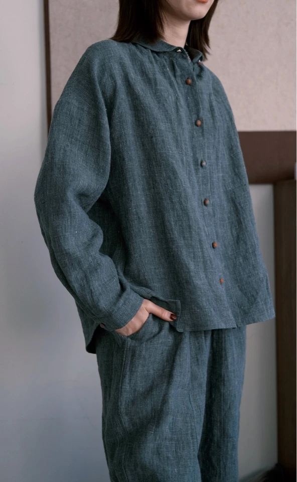 【小苹果】色纺汉麻星空顶系列长袖衬衣复古文艺春款上衣