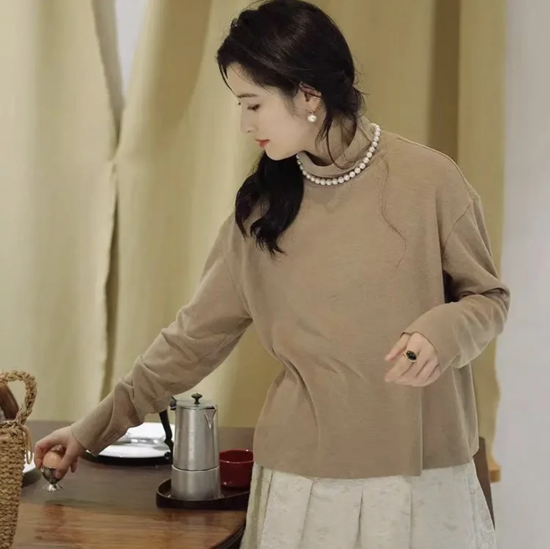 百搭很暖和打底蚕丝女士秋冬打底长袖时尚百搭复古休闲文艺套头