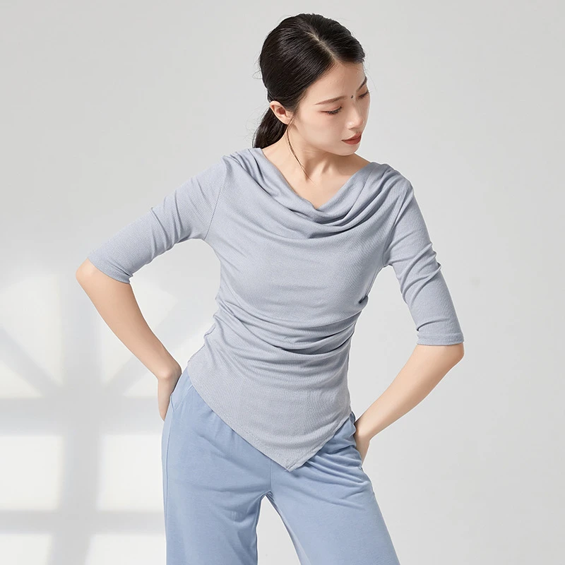 现代舞形体舞练功服古典舞春秋中袖垂感荡领舞蹈服艺考跳舞上衣女
