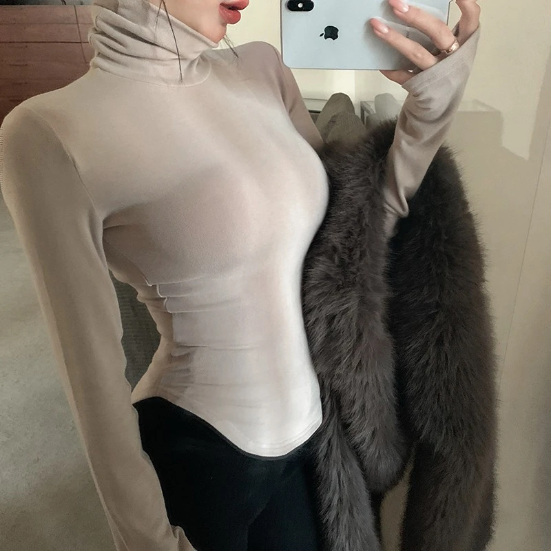 纯欲堆堆高领打底衫内搭2024秋冬韩版长袖T恤女辣妹紧身修身上衣