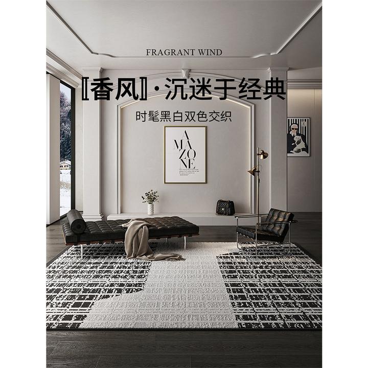 AOVOC小香风地毯网红客厅黑白设计地毯床边毯茶几垫地毯高级防水