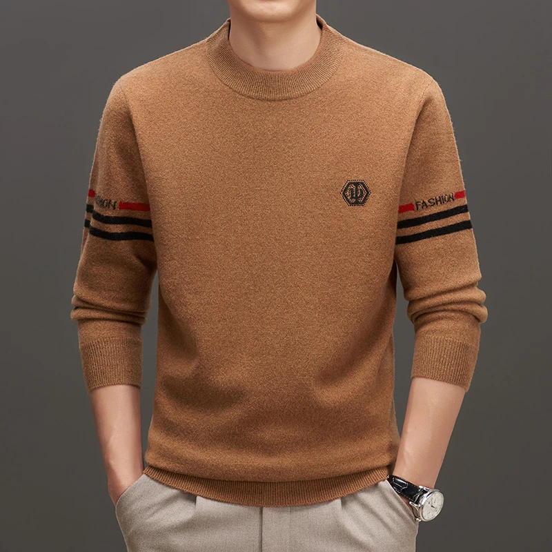 羊毛衫男冬季新款毛衣100%纯山羊绒男士圆领加厚打底针织衫时尚