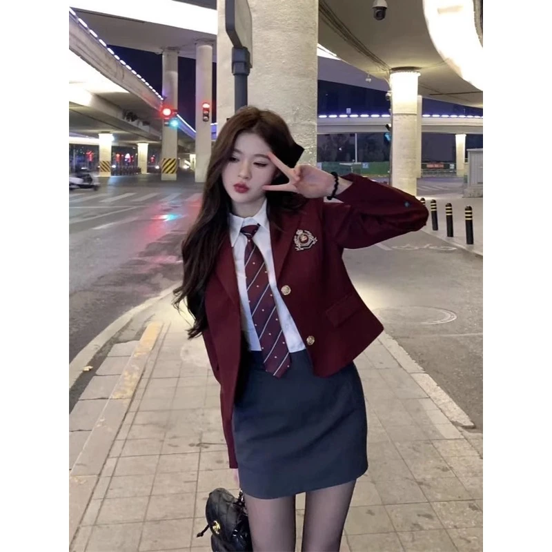 制服高冷御姐学院风jk学生连衣裙子秋冬季高级感韩剧小香三件春秋