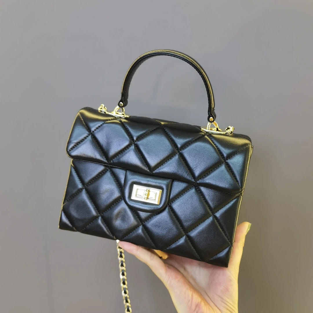 【澜卡芙】头层牛皮小香风公文包手提包百搭时尚斜跨包百搭菱形格包