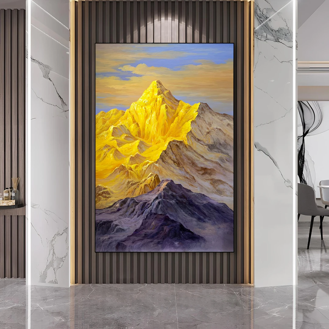 【金山A】现代轻奢奶油风肌理画竖款写实风景玄关装饰画大气金山画.