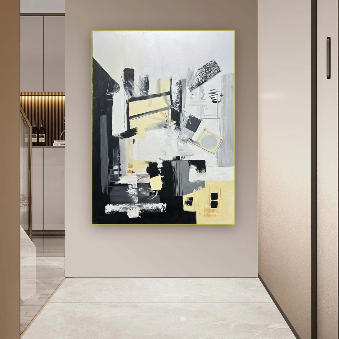 【抽象侘寂】黑白灰现代玄关装饰画墙落地画简约时尚抽象画个性潮流