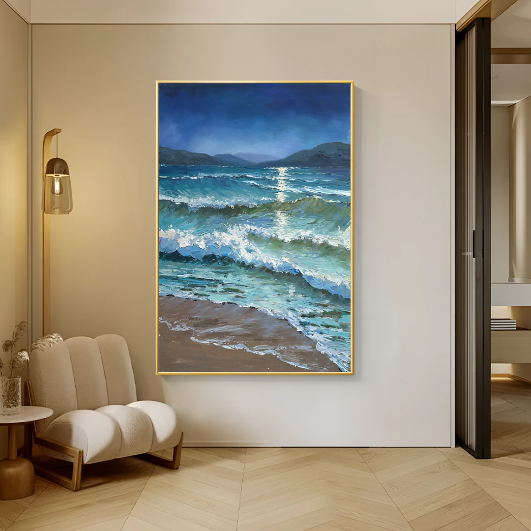 尚美诚【海纳百川】纯手绘装饰油画风客厅卧室餐厅挂画现代大气挂画