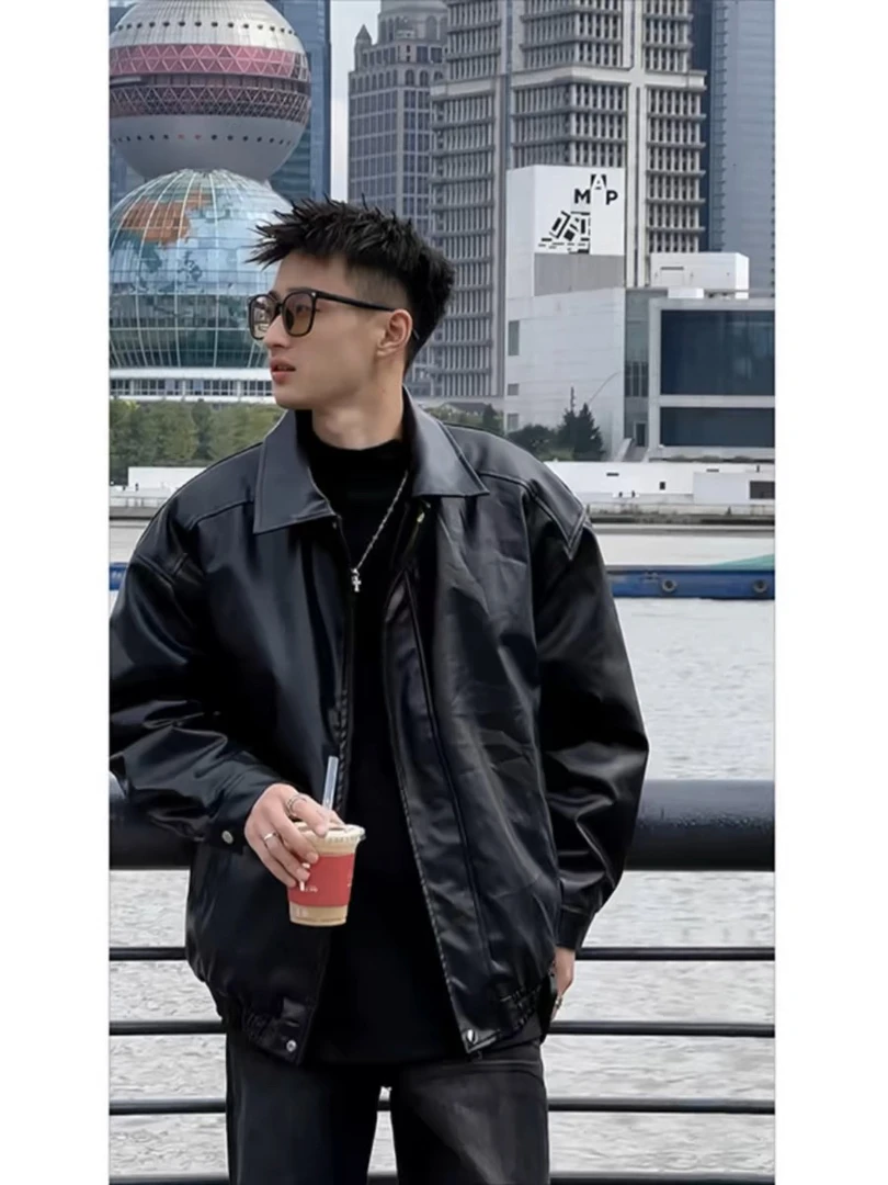 13 冬季新品美式休闲PU皮棉衣外套男女宽松防水皮夹克保暖棉服潮