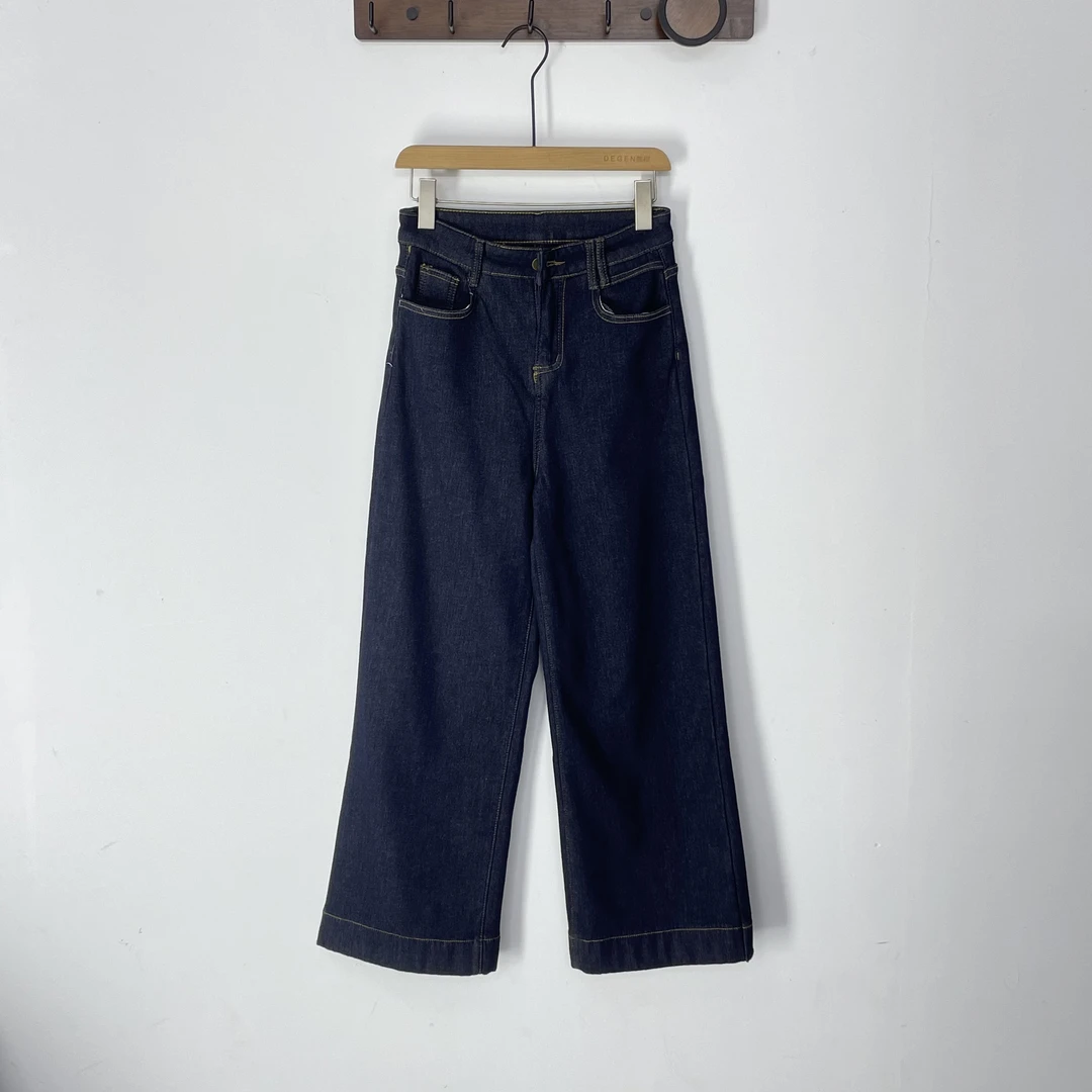 高品质普洗蓝加绒加厚牛仔阔腿裤 必入款