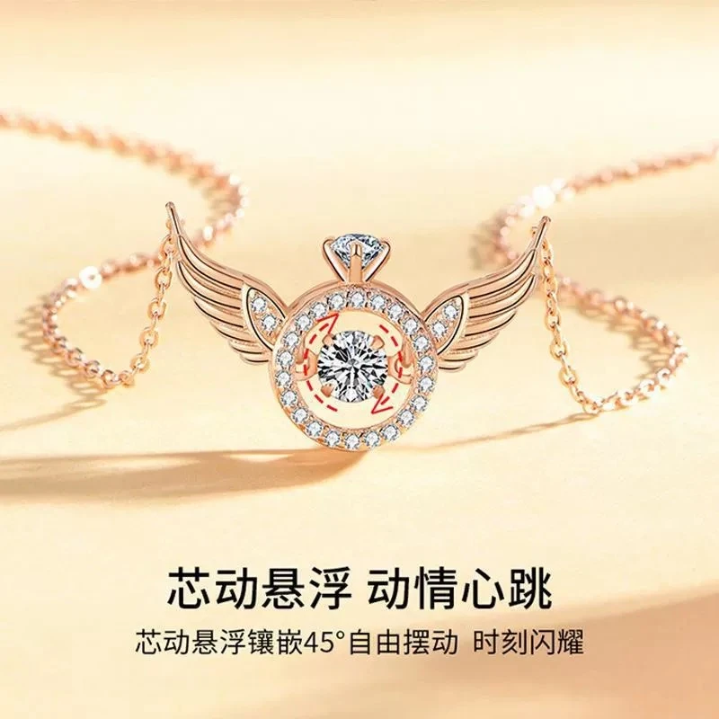钛钢锆石项链 天使之翼皇冠吊坠灵动坠链锁骨链女跨境时尚气质