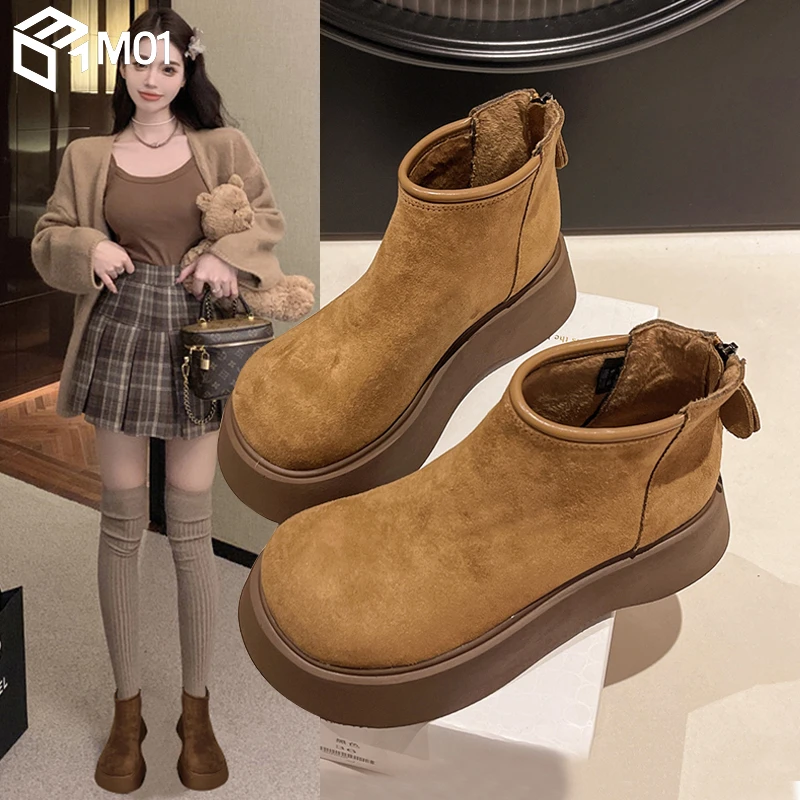 M01厚底增高勃肯鞋女马丁靴2025新款春秋季保暖雪地靴短靴二棉鞋