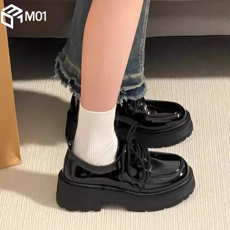 M01厚底百搭加绒小皮鞋女春2025新款复古英伦风乐福日系jk单鞋子