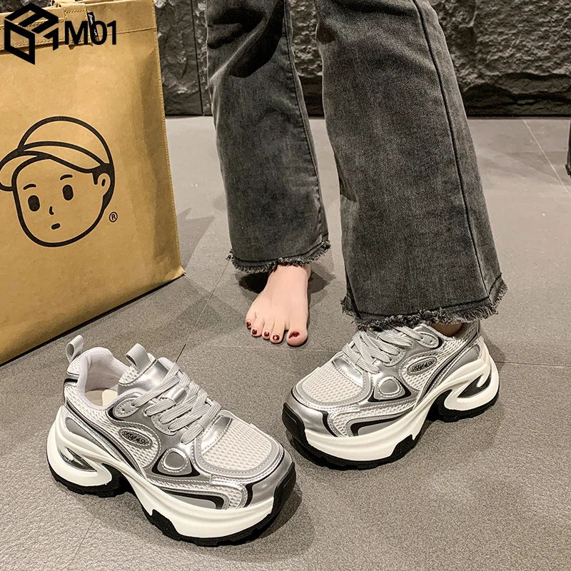 M01加绒老爹鞋女2025春秋季新款厚底百搭增高轻便炸街休闲运动鞋