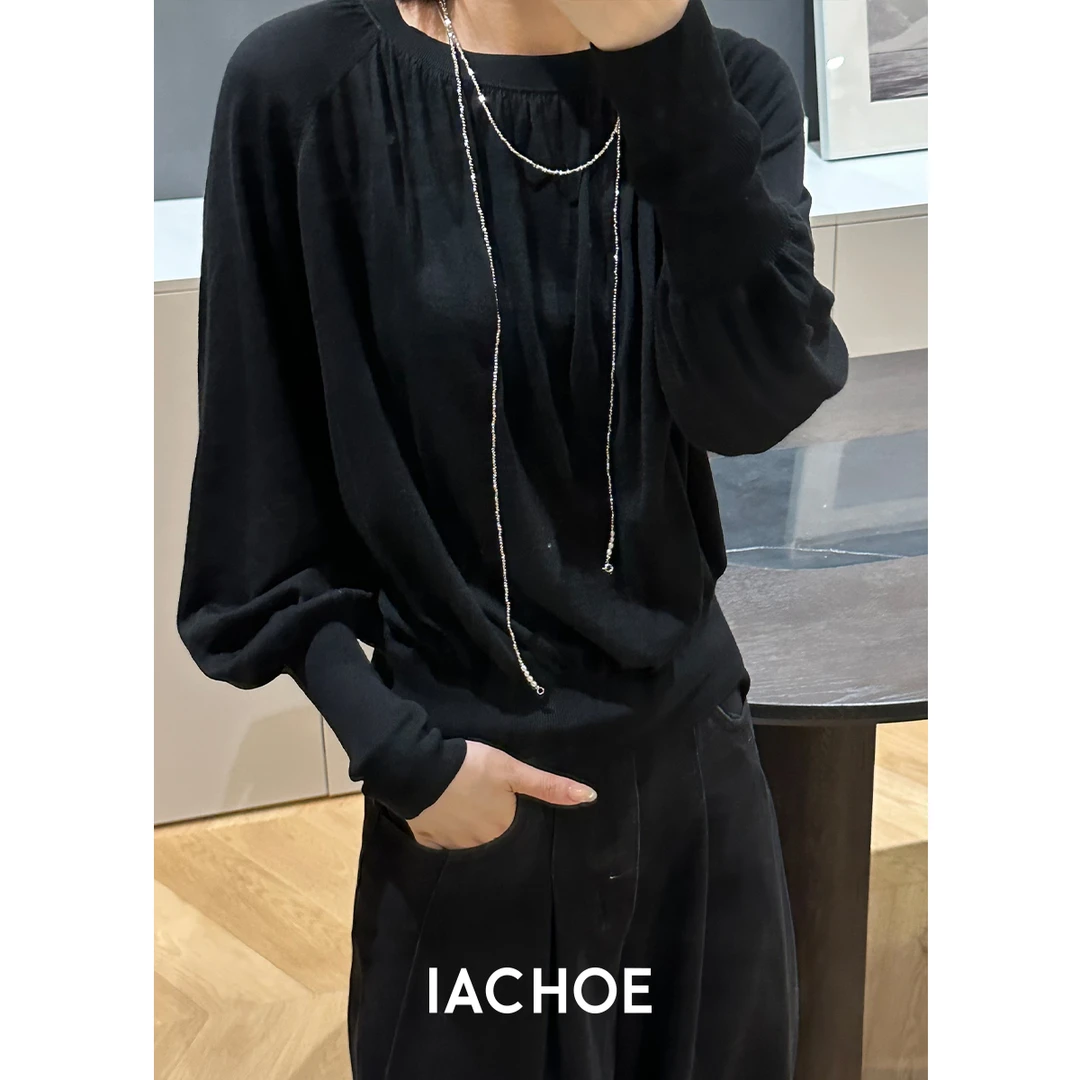 IACHOE【泡泡袖】羊毛长袖套头针织毛衣3571505018