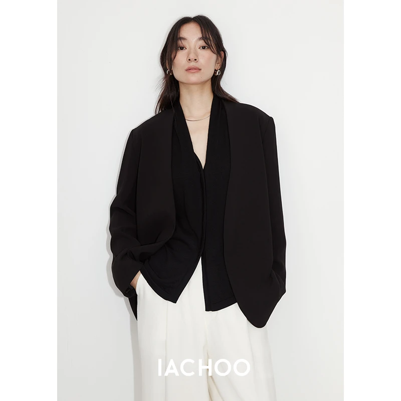IACHOE重磅无领西装休闲高端醋酸慵懒风外套百搭通勤3461512002