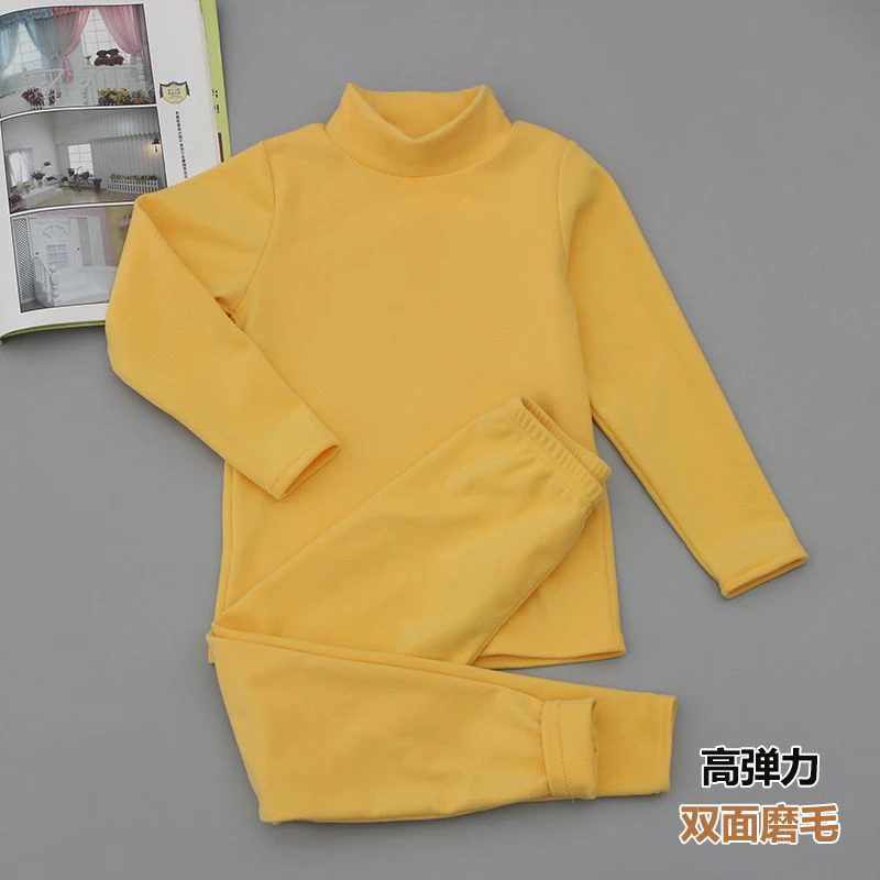德绒儿童半高领保暖内衣男童女童套装中大童秋冬加绒加厚秋衣秋裤