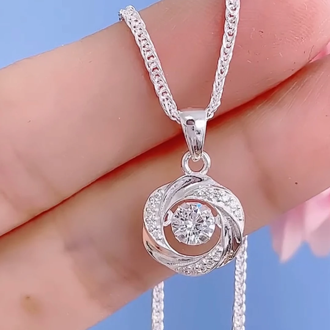 坠链均足银锆石 足银灵动玫瑰花项链