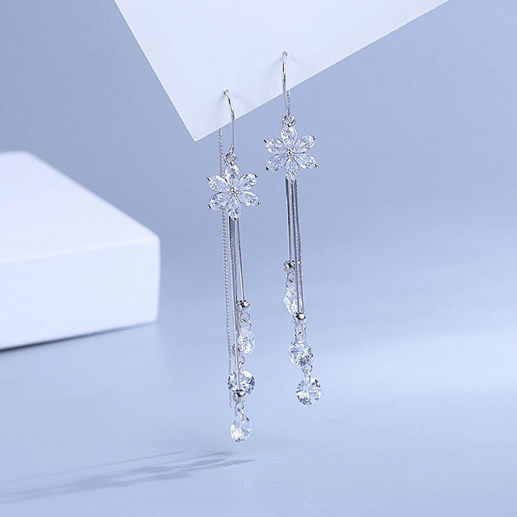 足银仿水晶耳饰 足银990六朵花瓣防丢耳线耳环