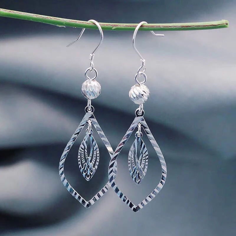 足银耳饰 足银时尚简约雪花水滴耳钩耳环