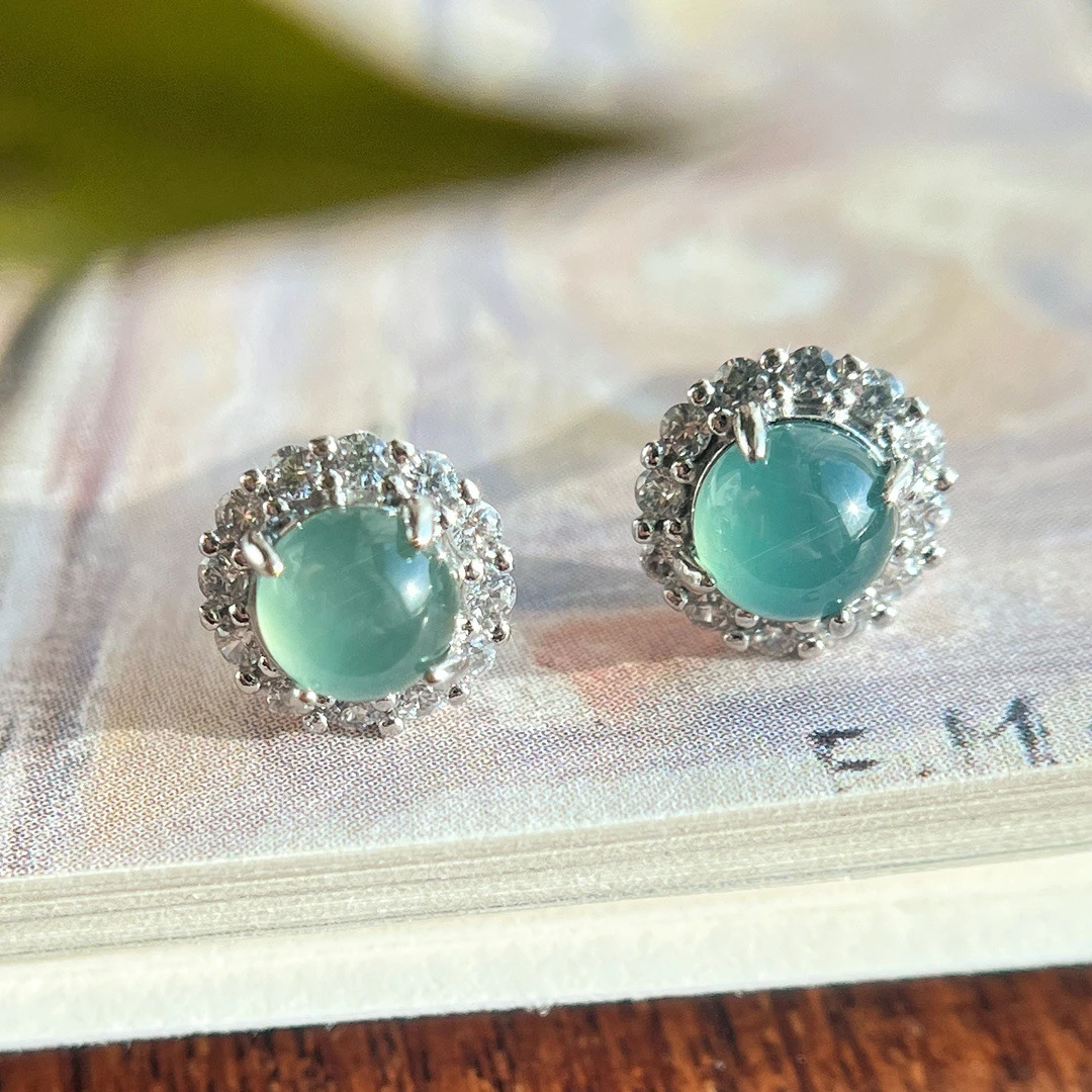 国风复古天然高冰翡翠耳钉 支持复检