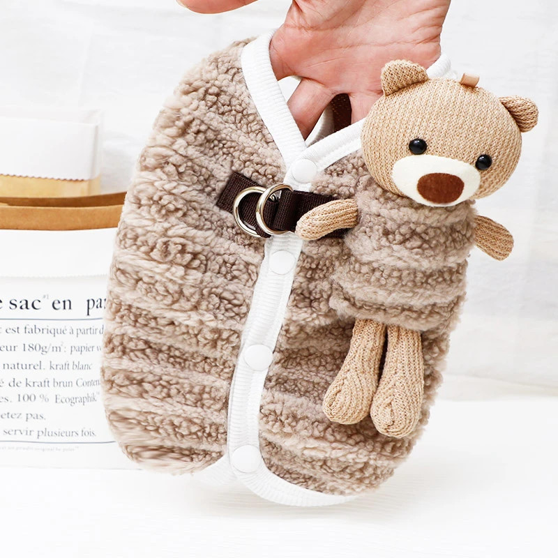 狗狗牵引马甲秋冬加绒加厚泰迪比熊博美小型幼犬猫咪冬天背心衣服