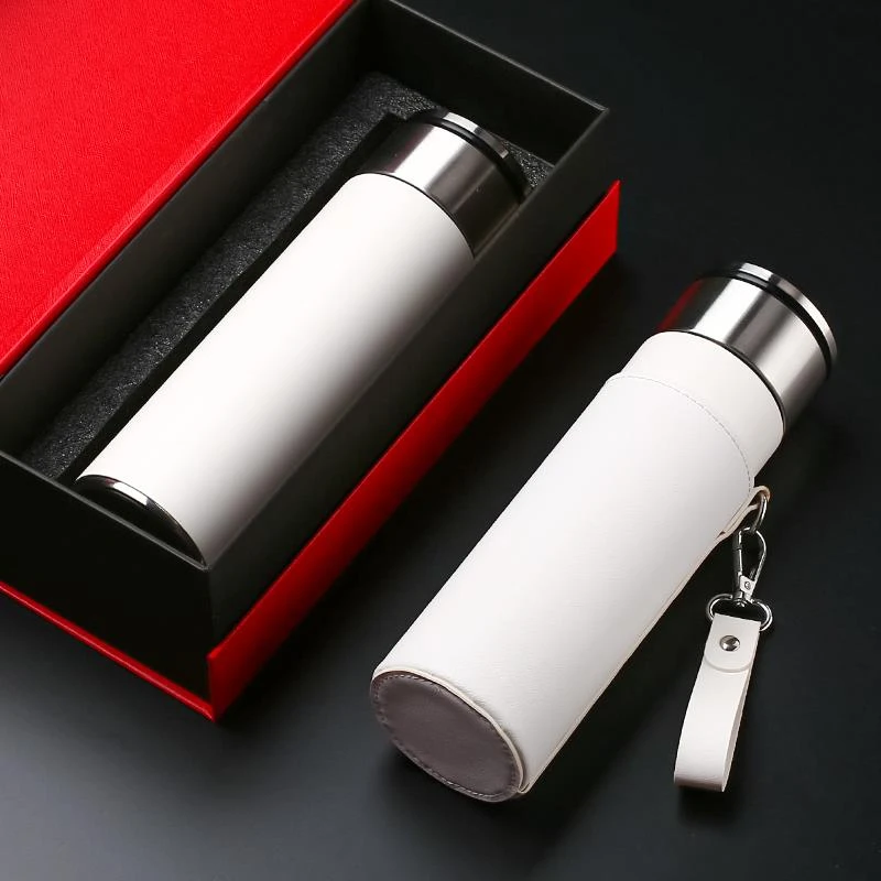 婧然高档男士茶水杯车载水杯真空女士便携保温杯礼盒装风感波粒