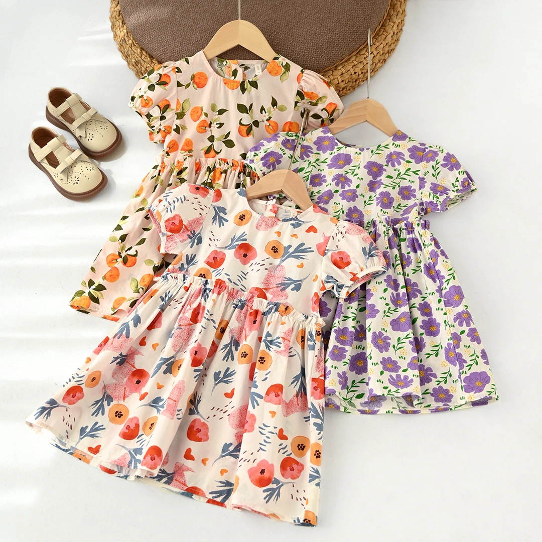 薄款 儿童纯棉泡泡袖连衣裙 女童全棉公主裙 中大童碎花裙 84269