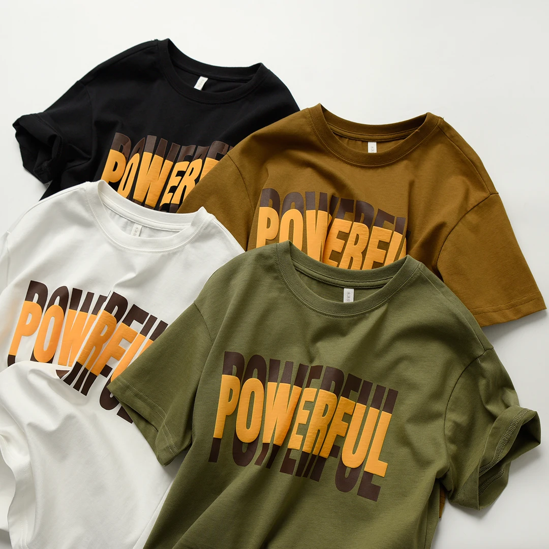 儿童纯棉短袖男女童字母全棉T恤宽松吸汗透气中大童上衣夏款23133