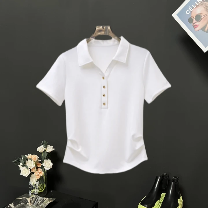 【Jason colors】夏季新款气质显瘦POLO领短款T恤百搭修身纯色短袖