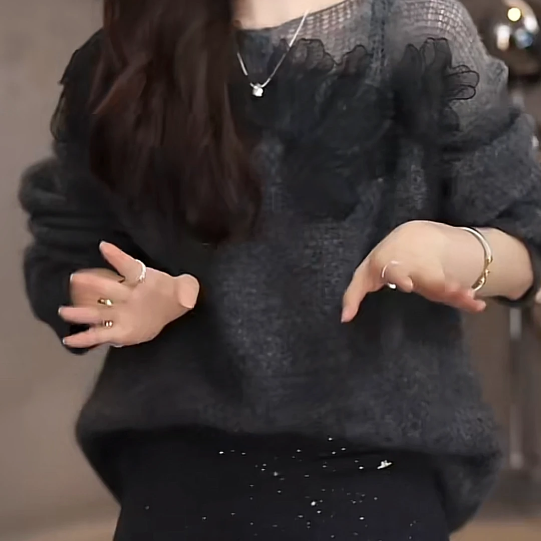 【Jason colors】简约设计感圆领百搭立体装饰纯欲针织上衣